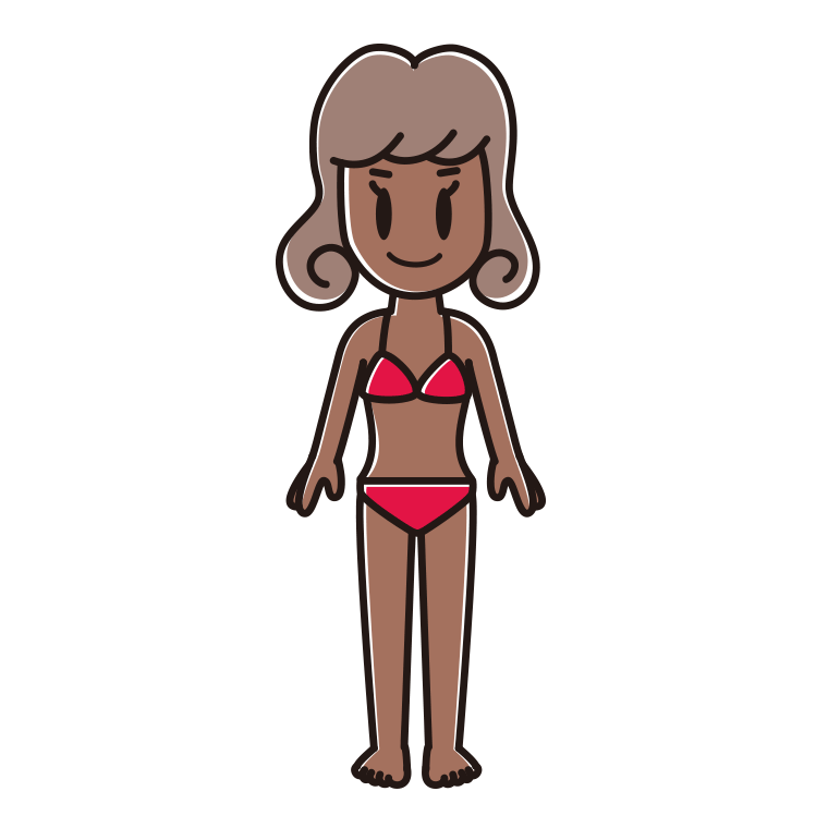 日焼けした水着の女子大学生のイラスト【色あり、背景なし】透過PNG