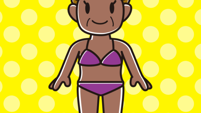 日焼けした水着のおばさんのイラスト【色、背景あり】PNG