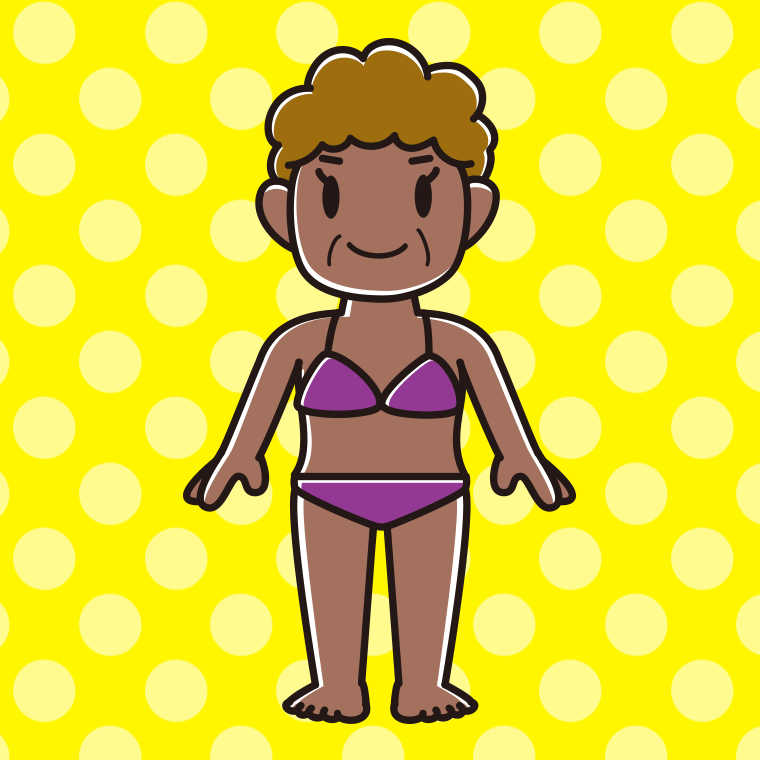 日焼けした水着のおばさんのイラスト【色、背景あり】PNG