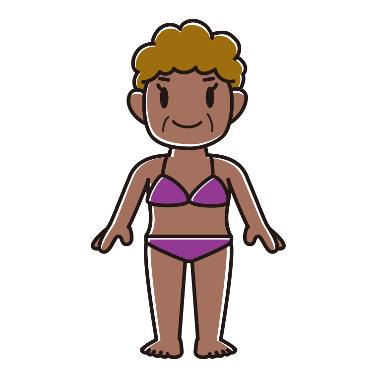日焼けした水着のおばさんのイラスト【色あり、背景なし】透過PNG