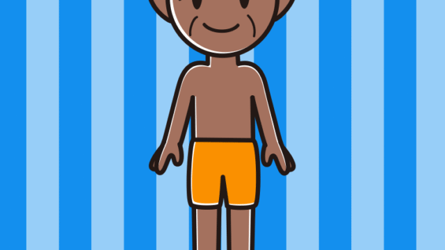 日焼けした水着のおじいさんのイラスト【色、背景あり】PNG