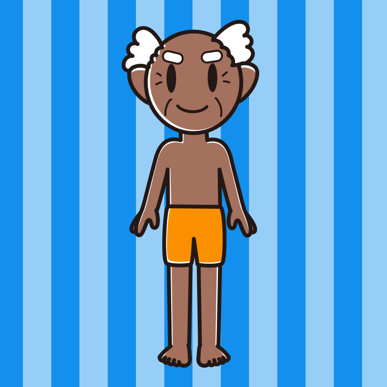 日焼けした水着のおじいさんのイラスト【色、背景あり】PNG