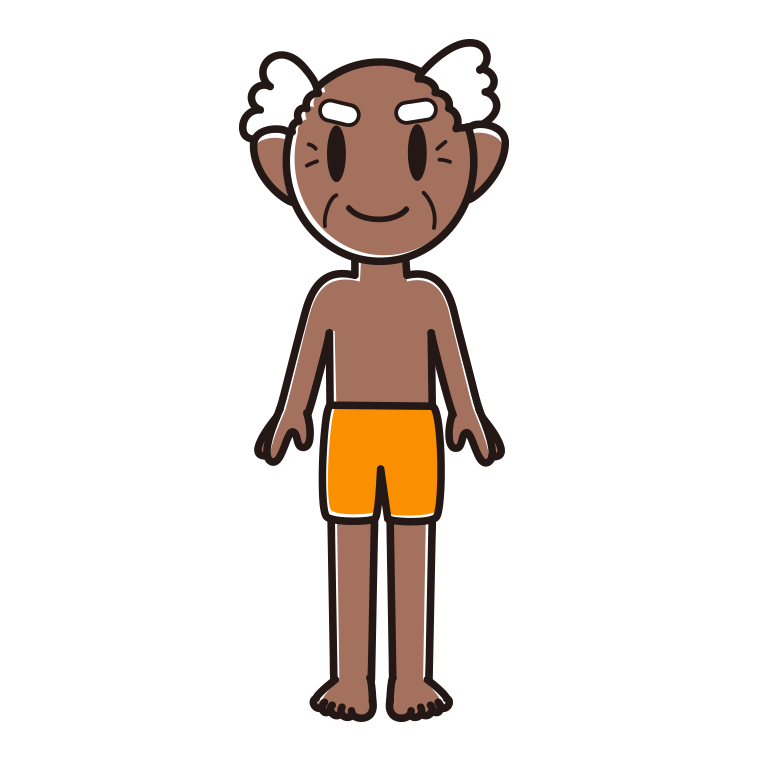 日焼けした水着のおじいさんのイラスト【色あり、背景なし】透過PNG