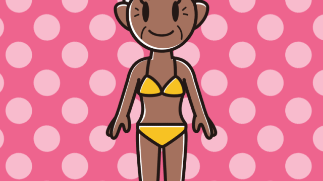 日焼けした水着のおばあさんのイラスト【色、背景あり】PNG