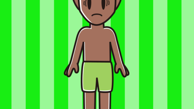 日焼けで困る水着の男性のイラスト【色、背景あり】PNG