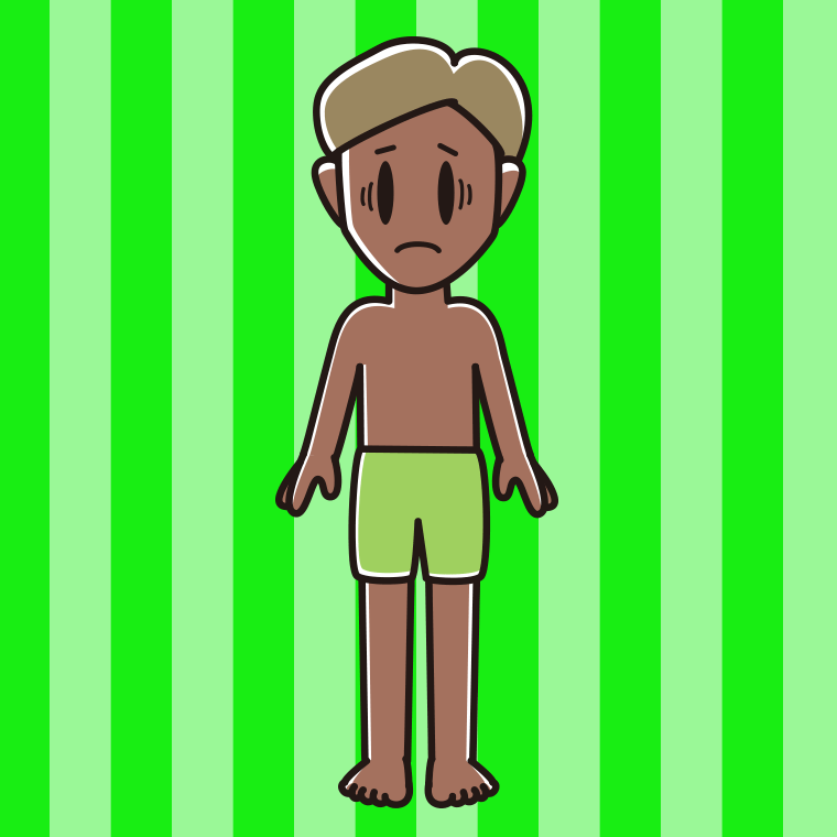 日焼けで困る水着の男性のイラスト【色、背景あり】PNG
