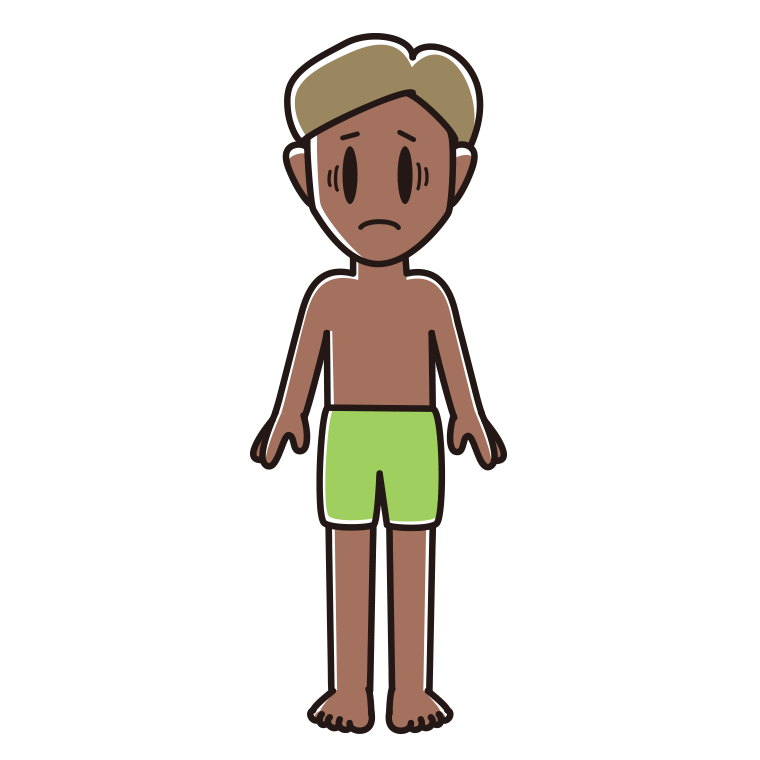 日焼けで困る水着の男性のイラスト【色あり、背景なし】透過PNG