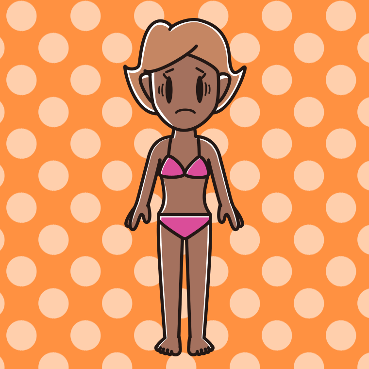 日焼けで困る水着の女性のイラスト【色、背景あり】PNG