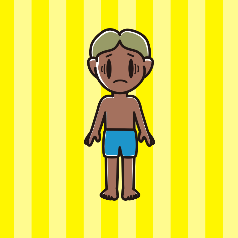日焼けで困る水着の小学生男子のイラスト【色、背景あり】PNG