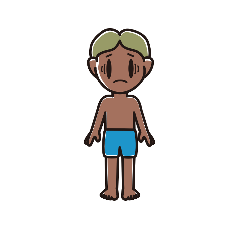 日焼けで困る水着の小学生男子のイラスト【色あり、背景なし】透過PNG