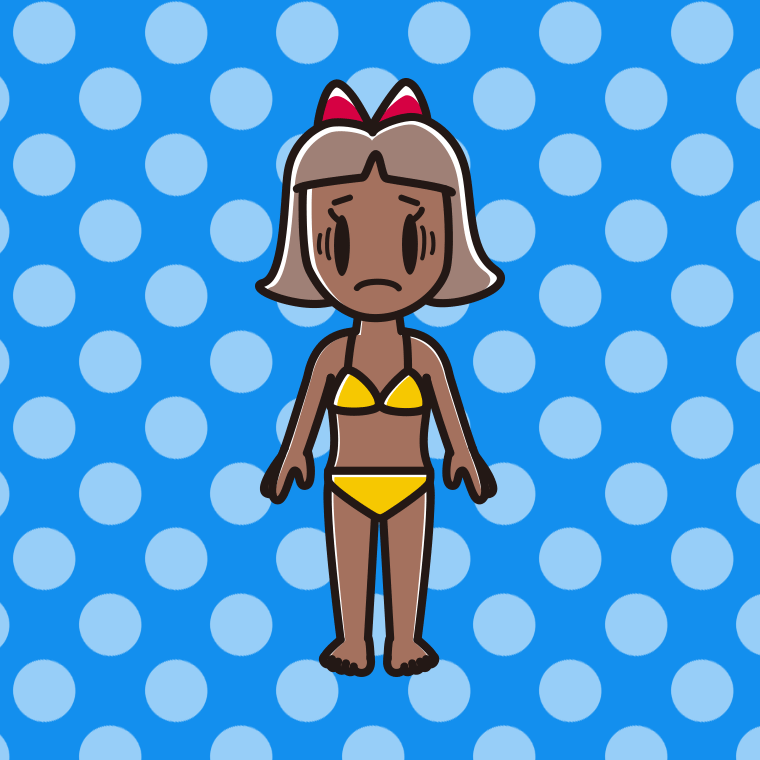 日焼けで困る水着の小学生女子のイラスト【色、背景あり】PNG
