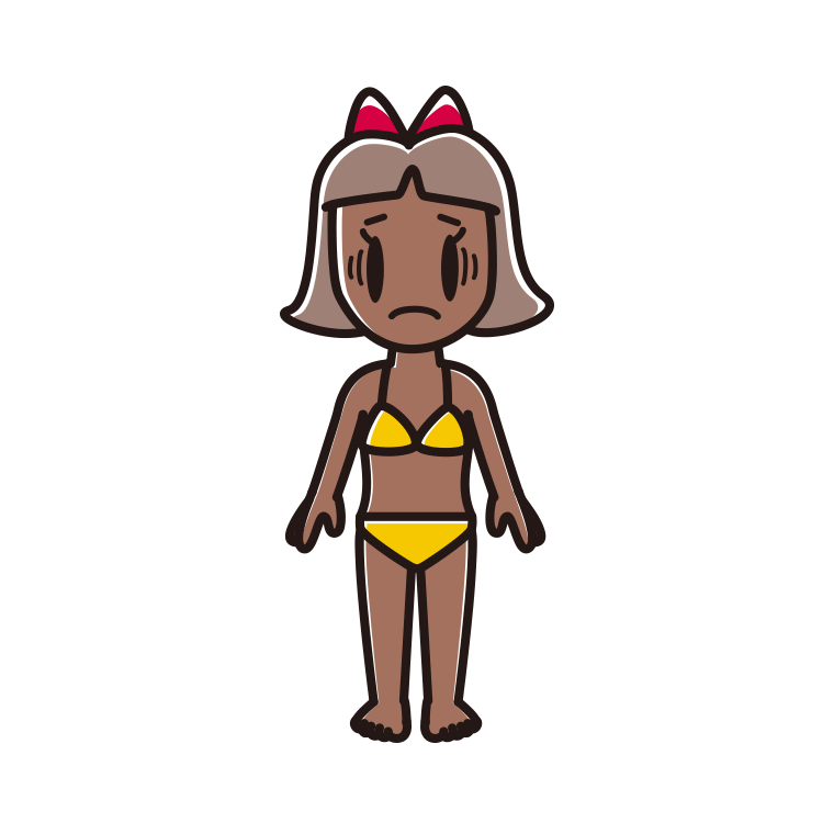 日焼けで困る水着の小学生女子のイラスト【色あり、背景なし】透過PNG