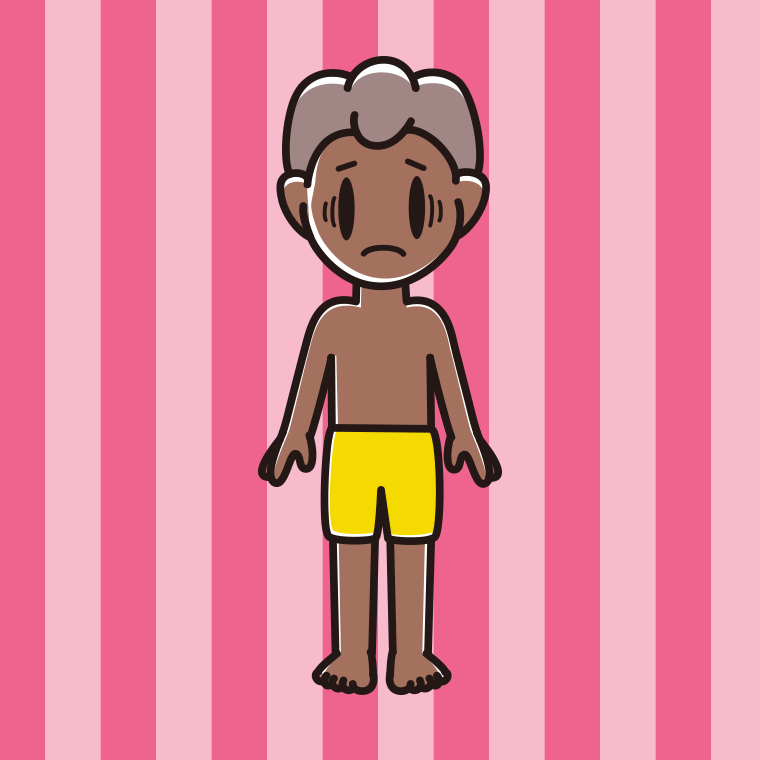 日焼けで困る水着の男子中学生のイラスト【色、背景あり】PNG