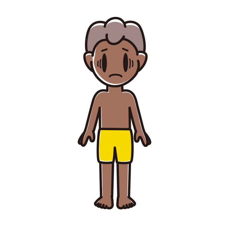 日焼けで困る水着の男子中学生のイラスト【色あり、背景なし】透過PNG