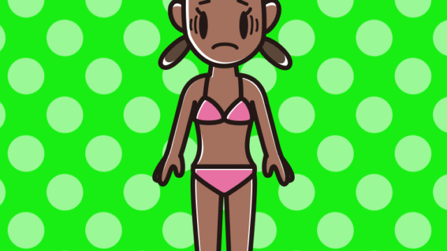 日焼けで困る水着の女子中学生のイラスト【色、背景あり】PNG