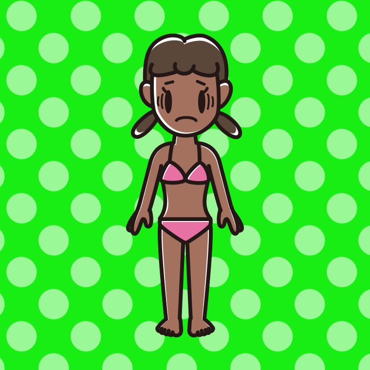 日焼けで困る水着の女子中学生のイラスト【色、背景あり】PNG