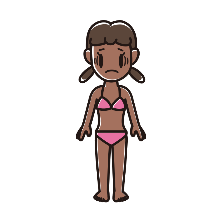 日焼けで困る水着の女子中学生のイラスト【色あり、背景なし】透過PNG