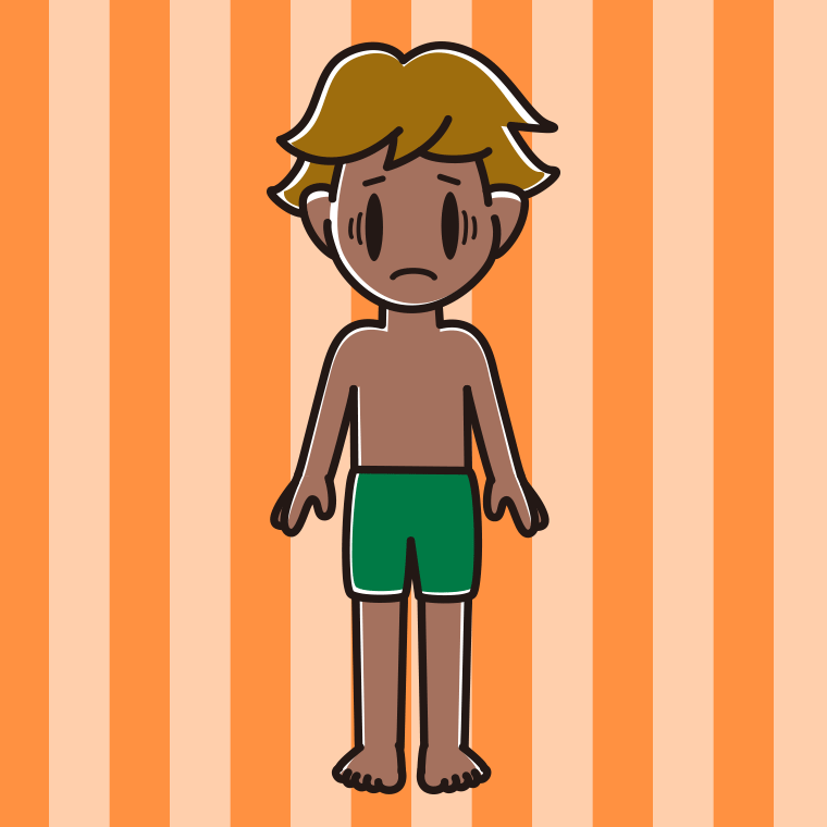 日焼けで困る水着の男子高校生のイラスト【色、背景あり】PNG