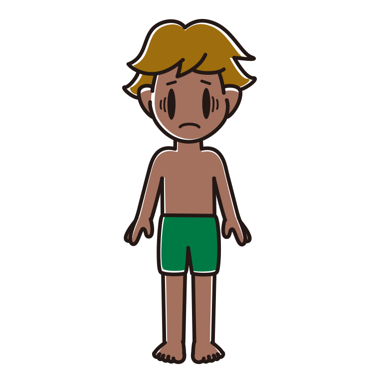 日焼けで困る水着の男子高校生のイラスト【色あり、背景なし】透過PNG