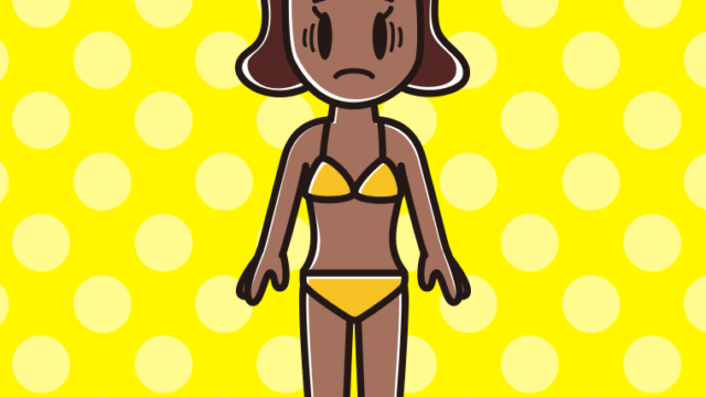 日焼けで困る水着の女子高校生のイラスト【色、背景あり】PNG