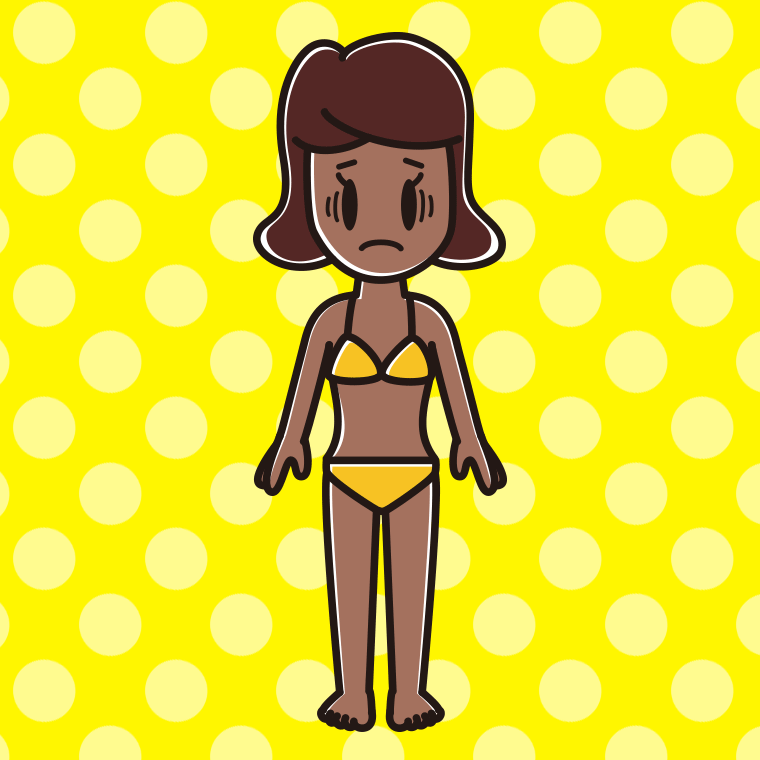 日焼けで困る水着の女子高校生のイラスト【色、背景あり】PNG