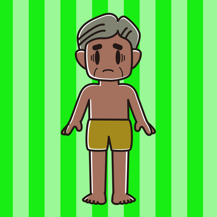 日焼けで困る水着のおじさんのイラスト【色、背景あり】PNG