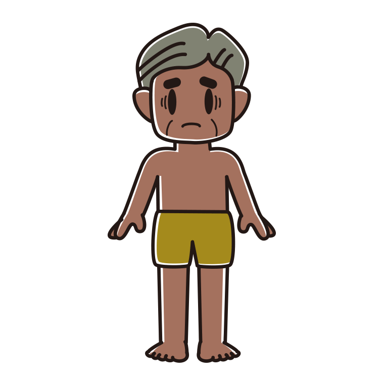 日焼けで困る水着のおじさんのイラスト【色あり、背景なし】透過PNG