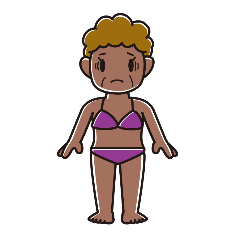 日焼けで困る水着のおばさんのイラスト【色あり、背景なし】透過PNG