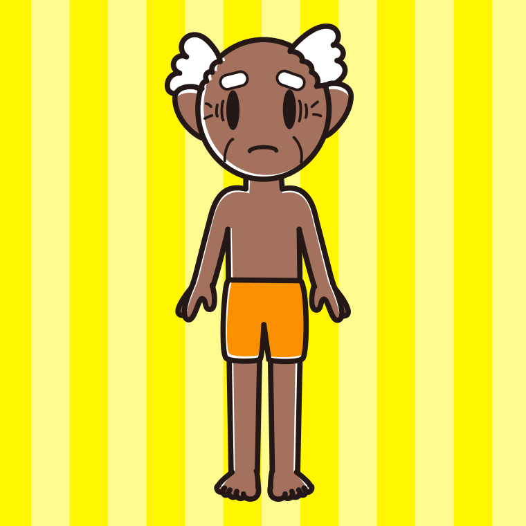 日焼けで困る水着のおじいさんのイラスト【色、背景あり】PNG
