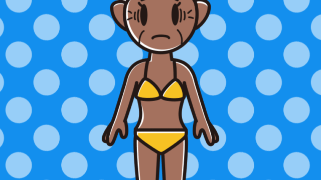 日焼けで困る水着のおばあさんのイラスト【色、背景あり】PNG