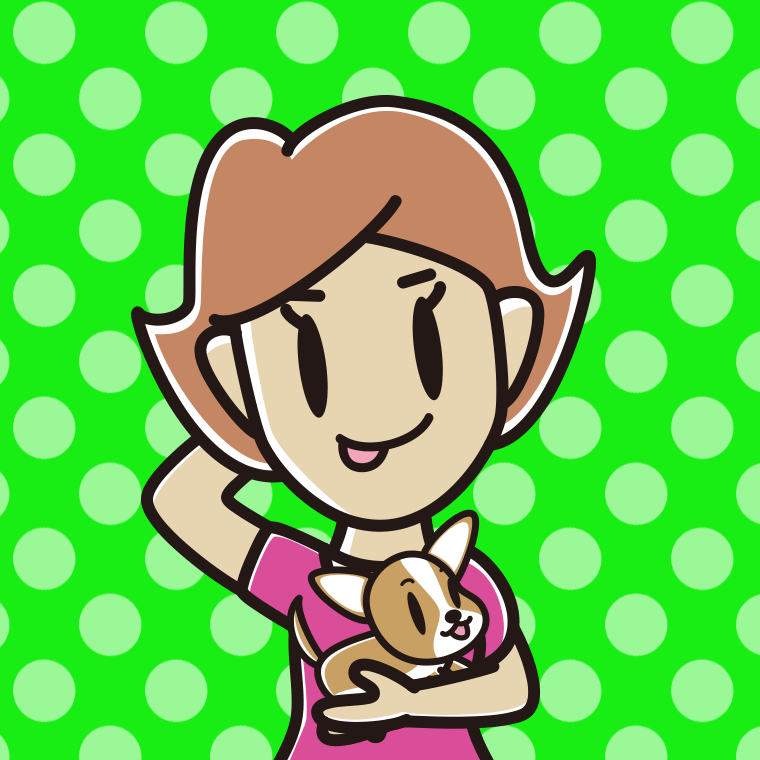 犬を抱いてテヘヘな女性のイラスト【色、背景あり】PNG