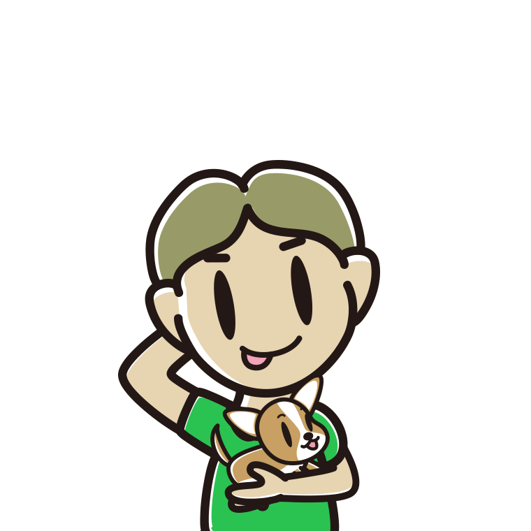 犬を抱いてテヘヘな小学生男子のイラスト【色あり、背景なし】透過PNG