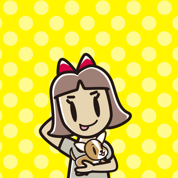 犬を抱いてテヘヘな小学生女子のイラスト【色、背景あり】PNG