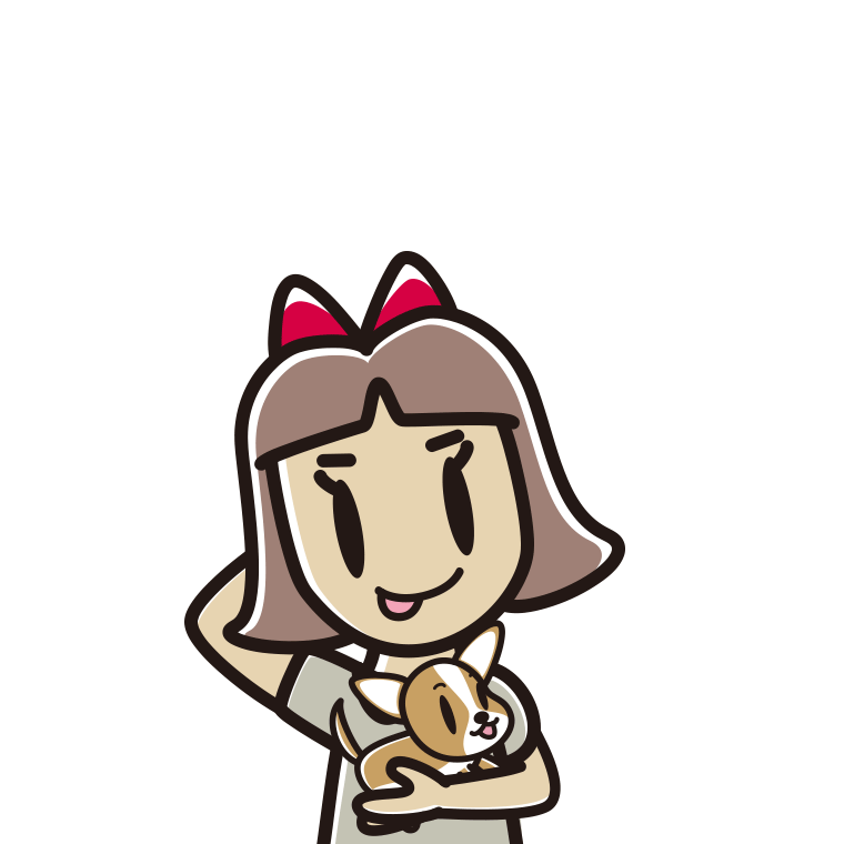 犬を抱いてテヘヘな小学生女子のイラスト【色あり、背景なし】透過PNG