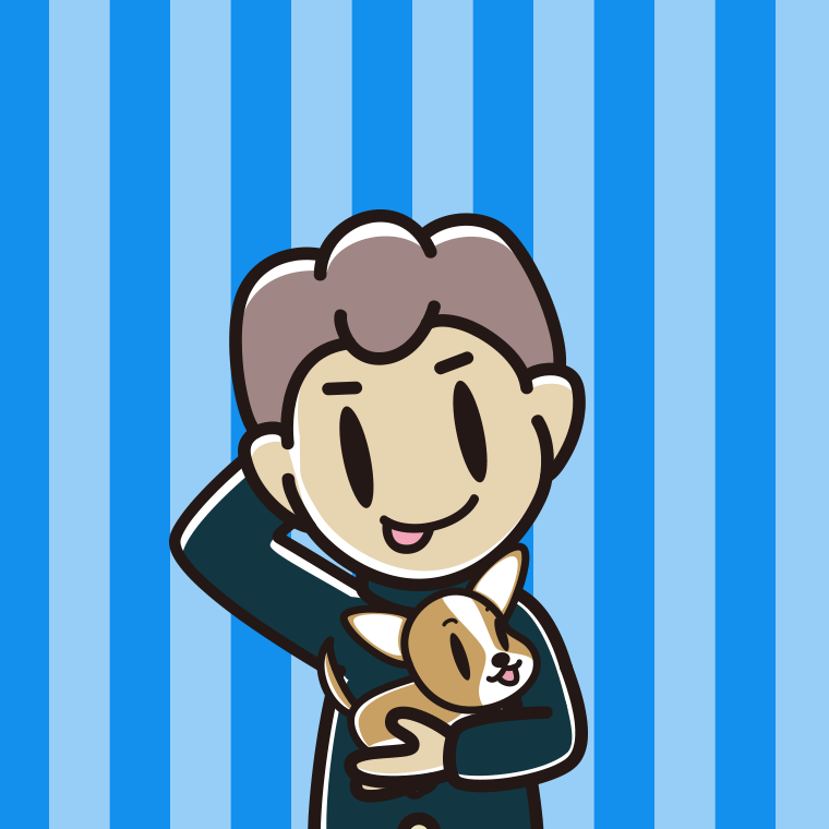 犬を抱いてテヘヘな男子中学生のイラスト【色、背景あり】PNG