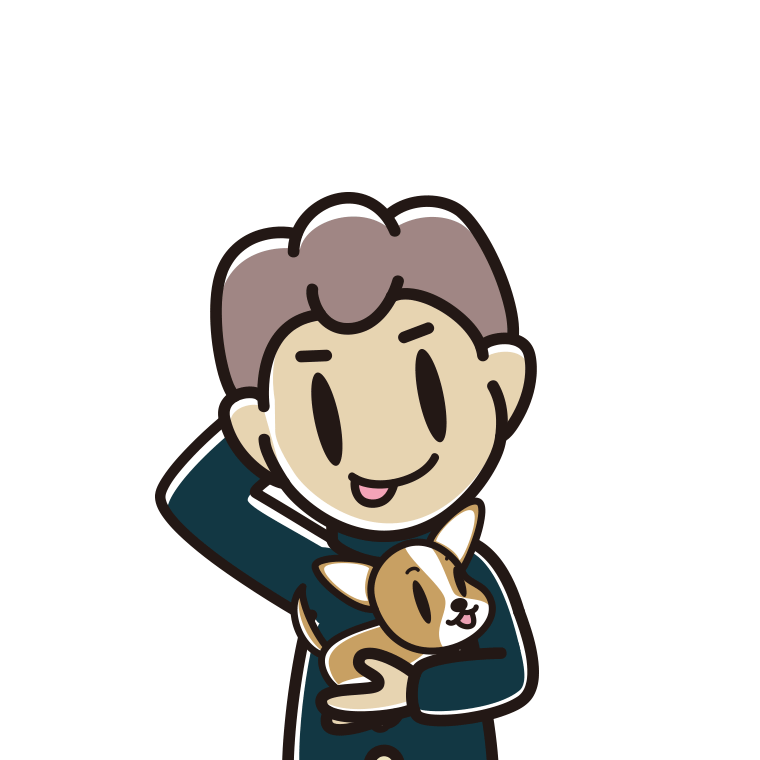 犬を抱いてテヘヘな男子中学生のイラスト【色あり、背景なし】透過PNG