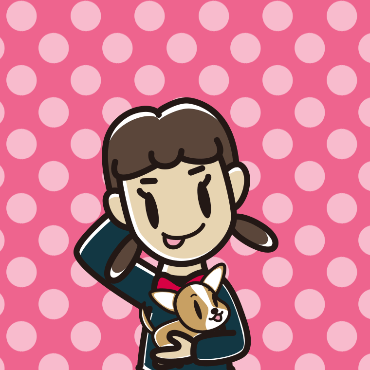 犬を抱いてテヘヘな女子中学生のイラスト【色、背景あり】PNG