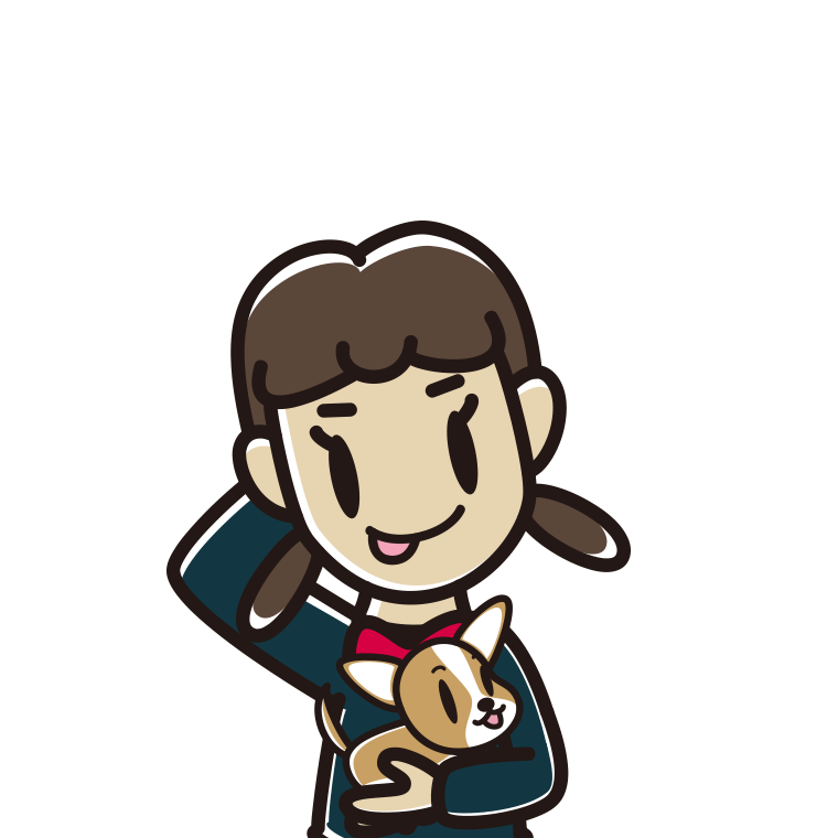 犬を抱いてテヘヘな女子中学生のイラスト【色あり、背景なし】透過PNG