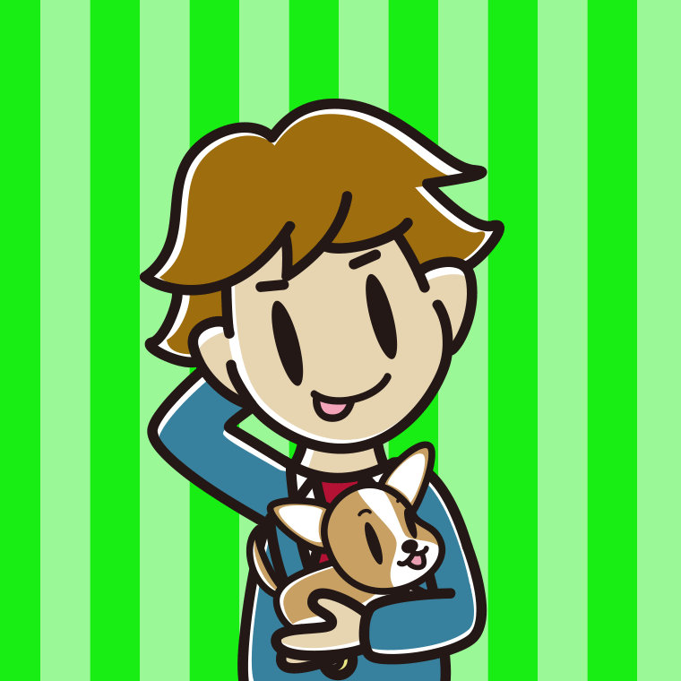 犬を抱いてテヘヘな男子高校生のイラスト【色、背景あり】PNG