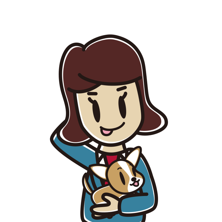 犬を抱いてテヘヘな女子高校生のイラスト【色あり、背景なし】透過PNG