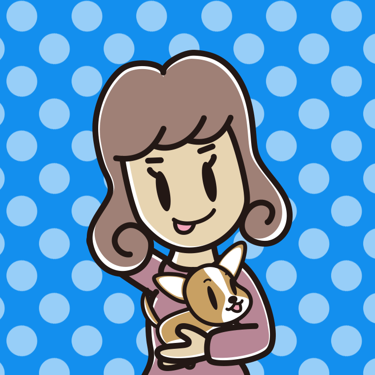 犬を抱いてテヘヘな女子大学生のイラスト【色、背景あり】PNG