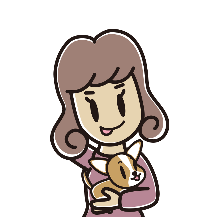 犬を抱いてテヘヘな女子大学生のイラスト【色あり、背景なし】透過PNG