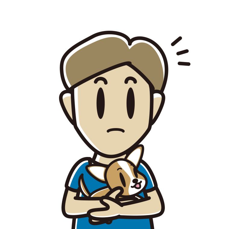犬を抱いて何かに気付く男性のイラスト【色あり、背景なし】透過PNG