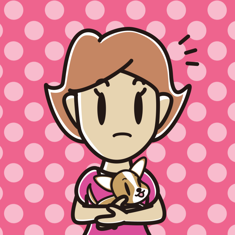 犬を抱いて何かに気付く女性のイラスト【色、背景あり】PNG