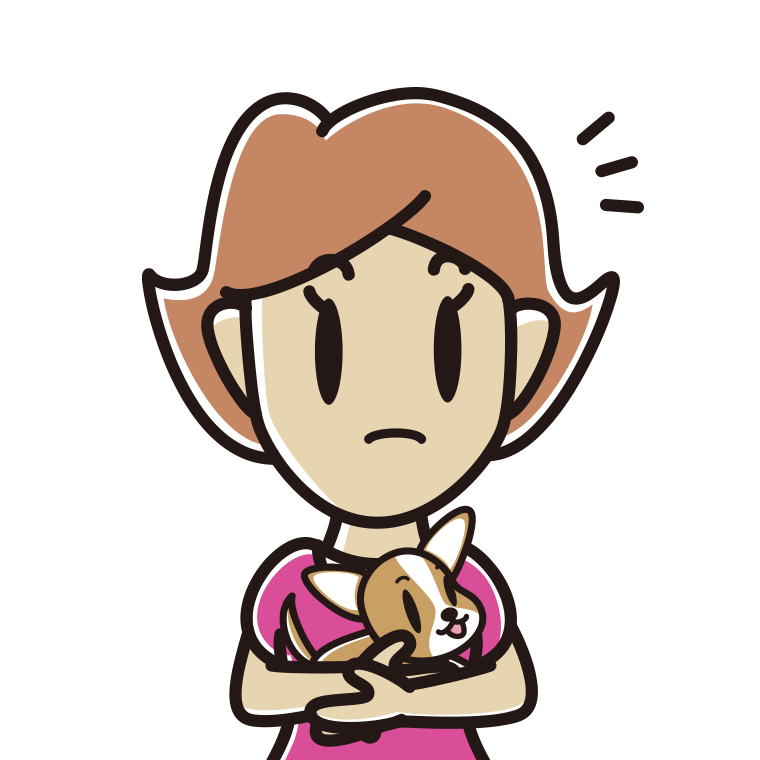 犬を抱いて何かに気付く女性のイラスト【色あり、背景なし】透過PNG