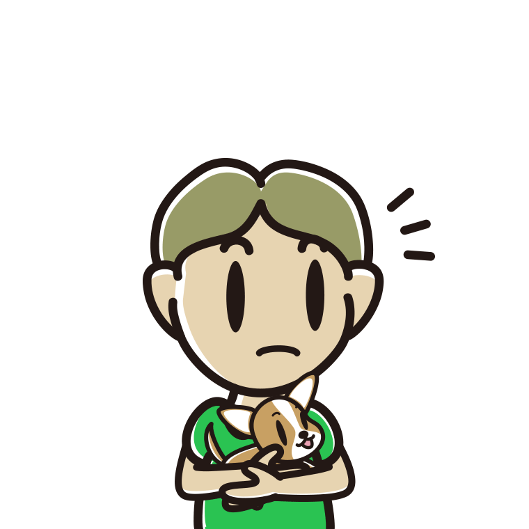 犬を抱いて何かに気付く小学生男子のイラスト【色あり、背景なし】透過PNG