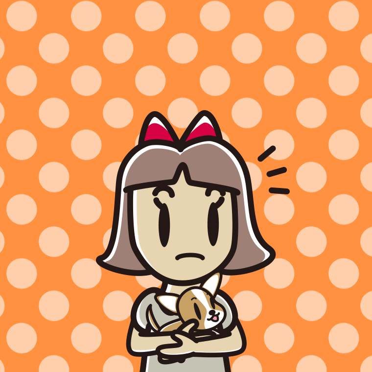 犬を抱いて何かに気付く小学生女子のイラスト【色、背景あり】PNG