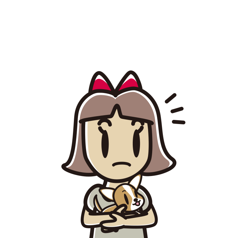 犬を抱いて何かに気付く小学生女子のイラスト【色あり、背景なし】透過PNG