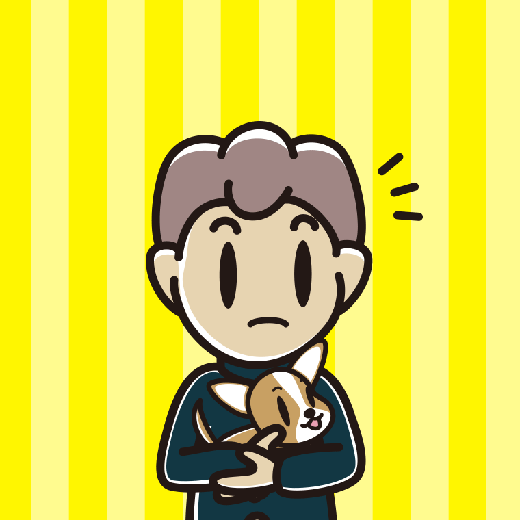 犬を抱いて何かに気付く男子中学生のイラスト【色、背景あり】PNG