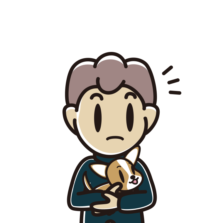 犬を抱いて何かに気付く男子中学生のイラスト【色あり、背景なし】透過PNG
